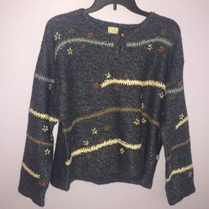 J Jill Medium Blue Floral Sweater